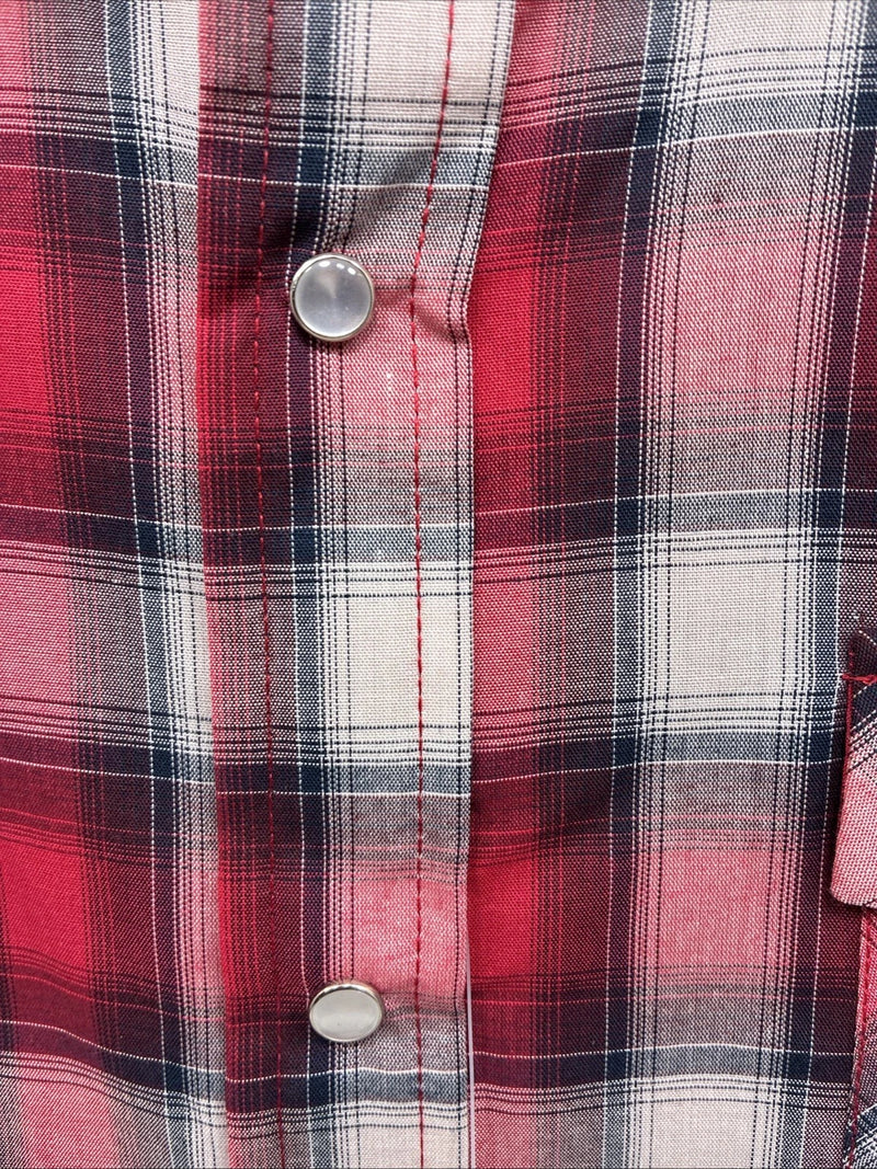 New Men’s ELY Cattleman Red Gray Plaid Long Sleeve Pearl Snap XLT T-7
