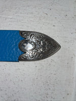 New Blue Genuine Leather Silver Bling XL Belt #N3431617 Z-30