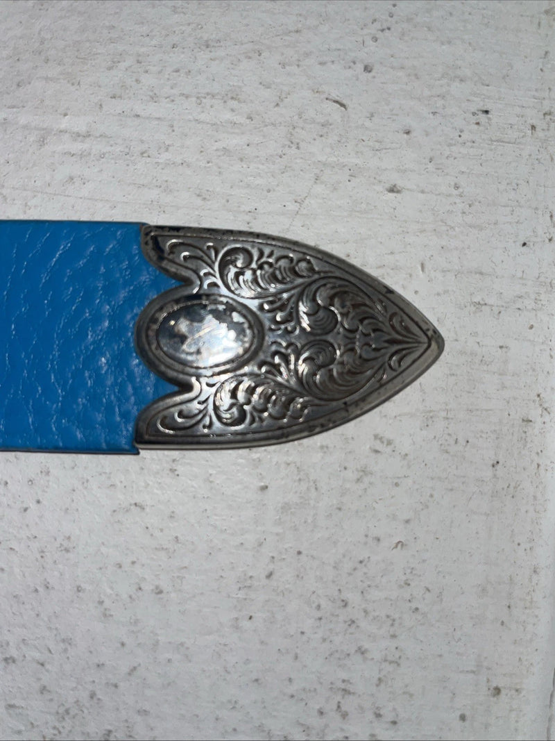 New Blue Genuine Leather Silver Bling XL Belt #N3431617 Z-30