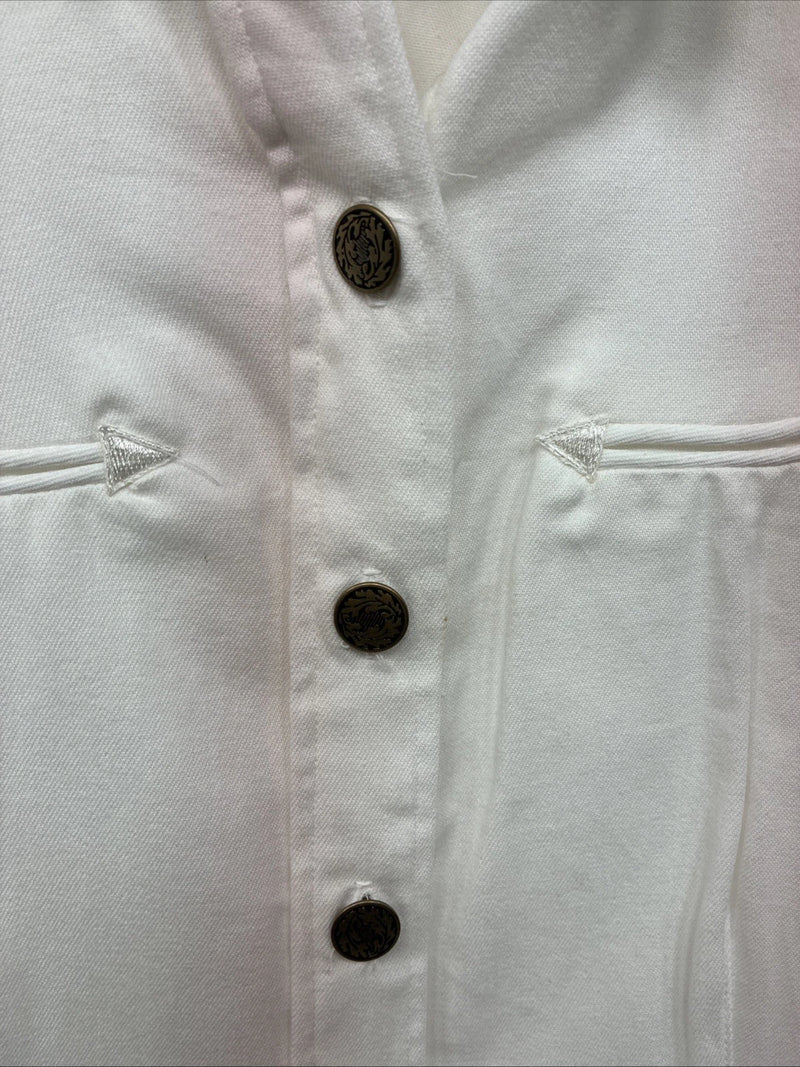 New Women’s Denum Jeans White Short Sleeve Button Up Medium YY-122