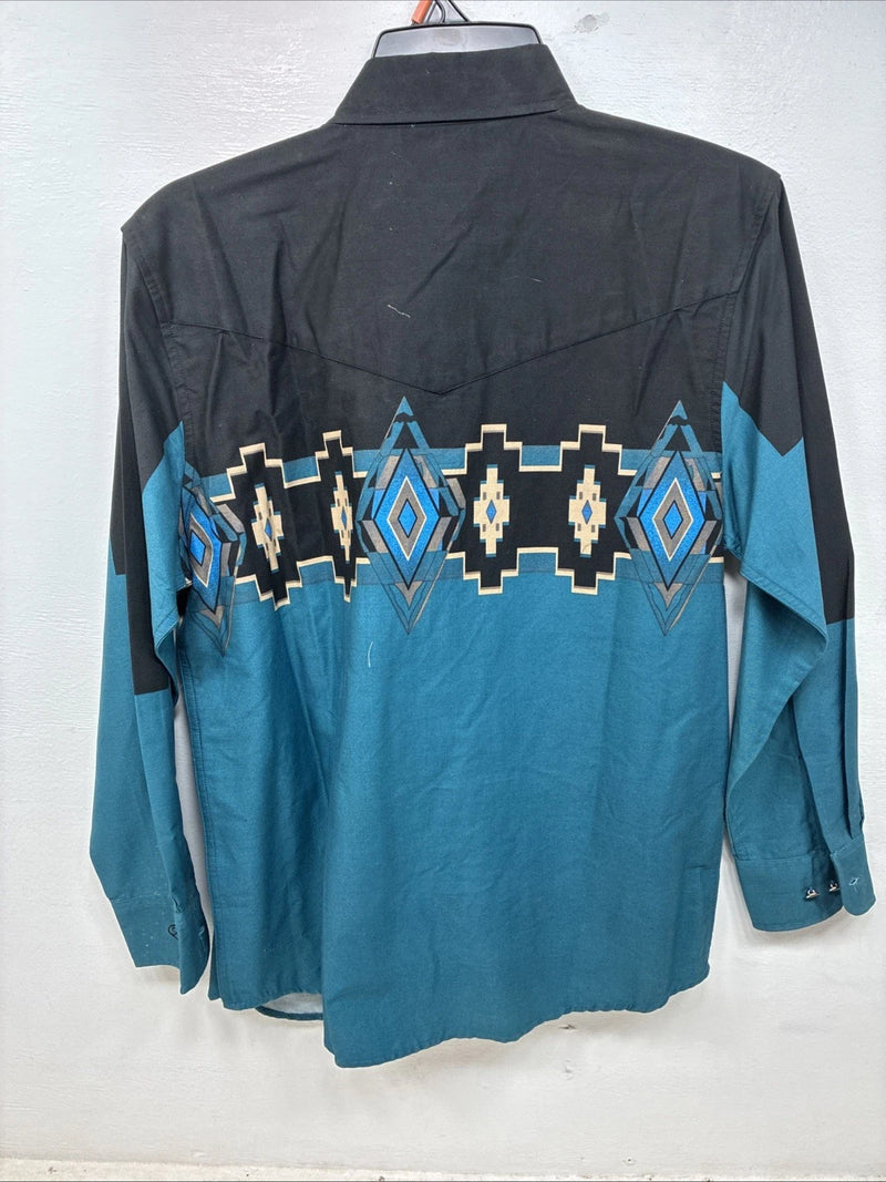 New Women’s Cumberland Blue Black Design Long Sleeve Button Up Medium YY-65