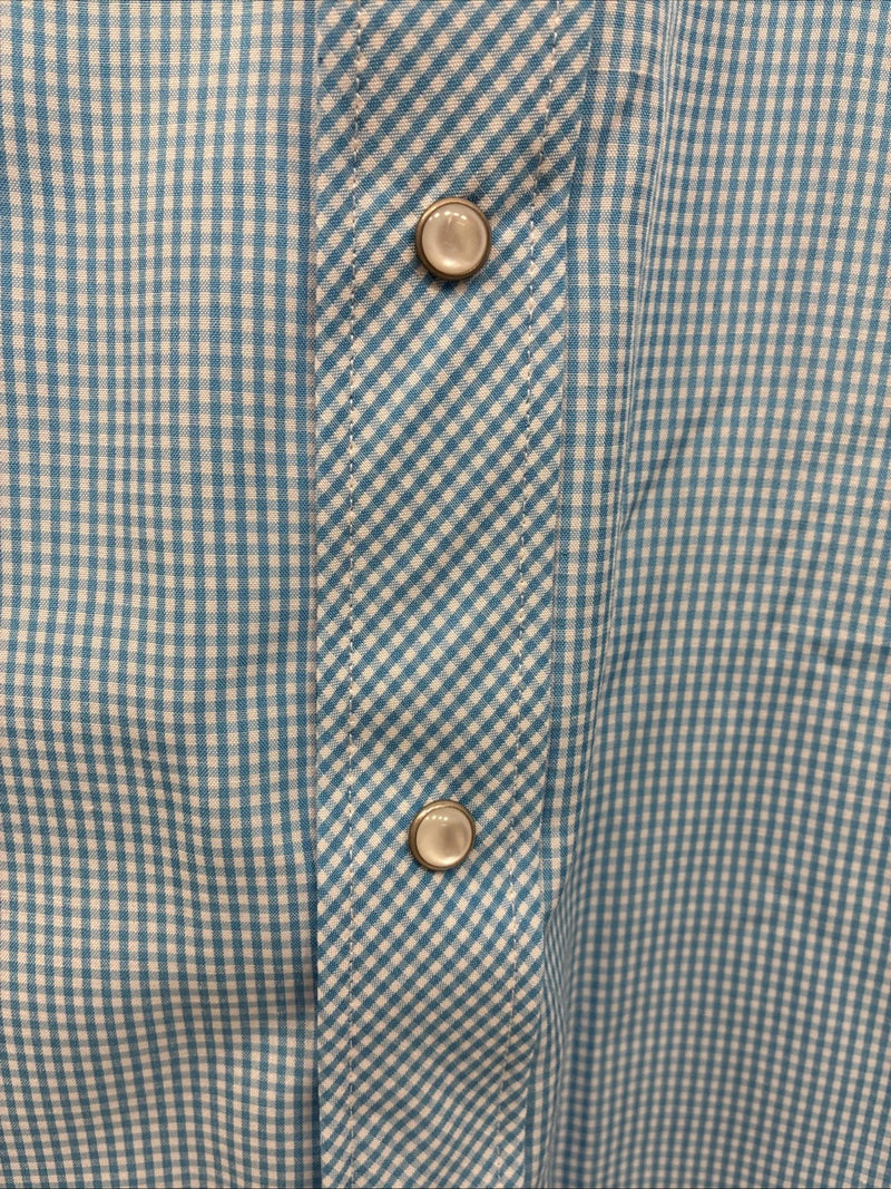 New Men’s White Horse Blue Checkered Long Sleeve Pearl Snap 2XL H-28