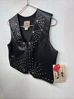 New Women’s 1848 RanchWear Black Rhinestone Sleeveless Vest Zip Up Large YY-40