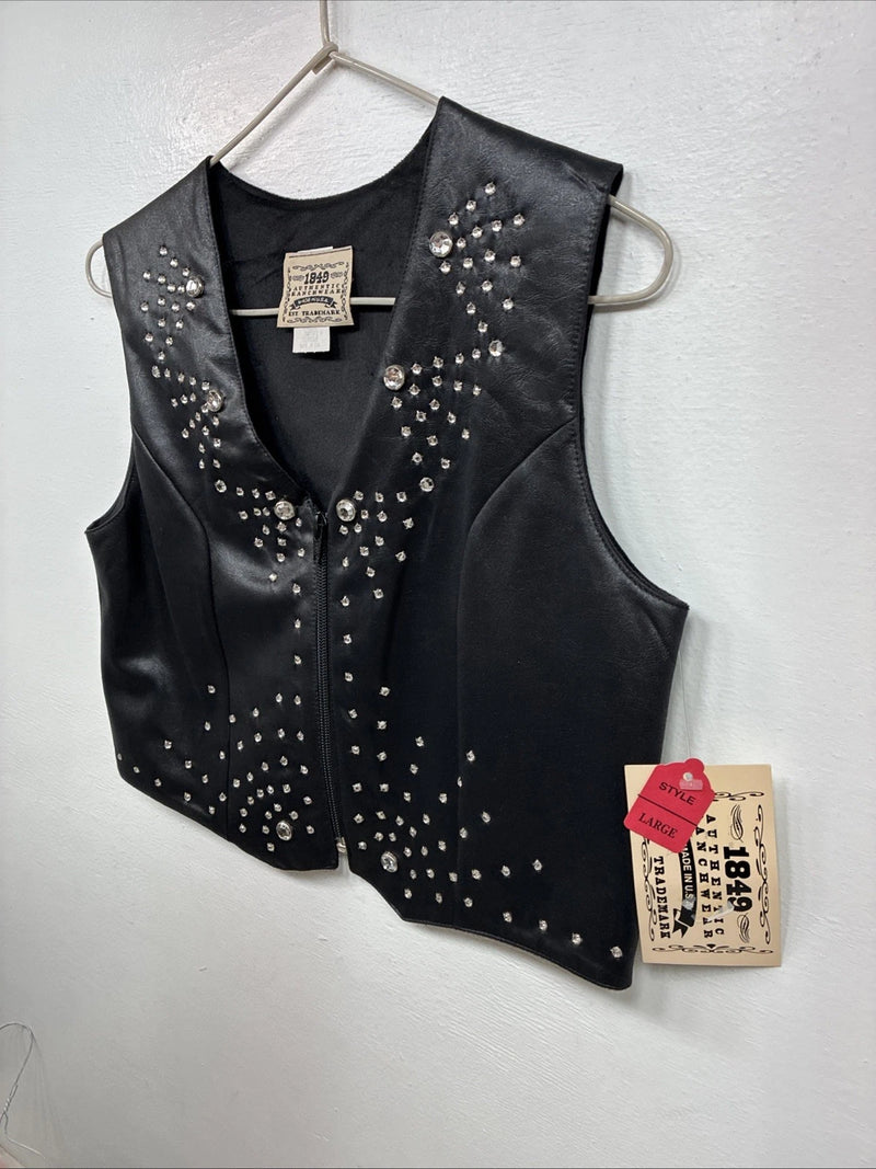New Women’s 1848 RanchWear Black Rhinestone Sleeveless Vest Zip Up Large YY-40