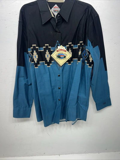 New Womens Black Blue Cumberland Outfitters Pearl Snap Long Sleeve Shirt. L P-28