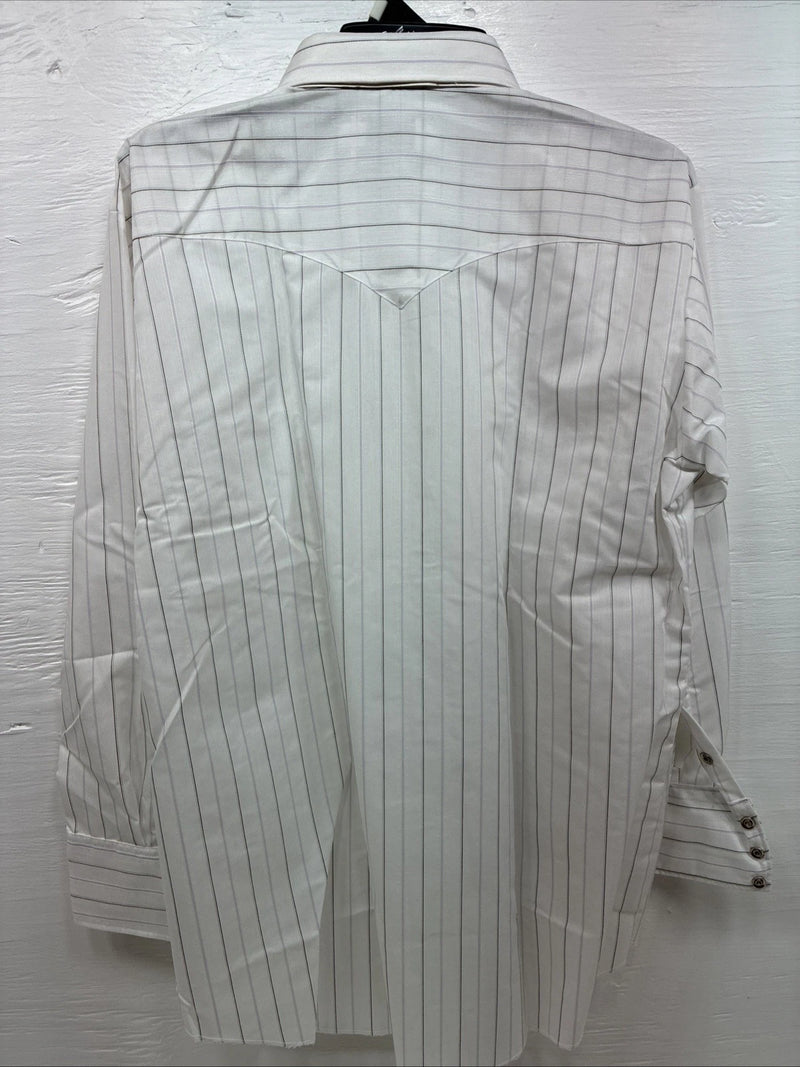 New Men’s H Bar C White Stripe Long Sleeve Pearl Snap 16.5 Large Q-72