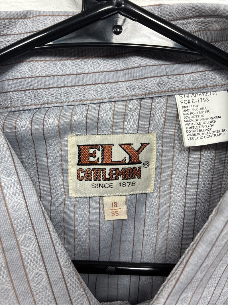New Men’s ELY Cattleman Gray Stripped Long Sleeve Pearl Snap 18 2XL AA-69