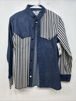 New Women’s Cowboy Threads Jean Stripe Long Sleeve Button Up Size 16 TT-21
