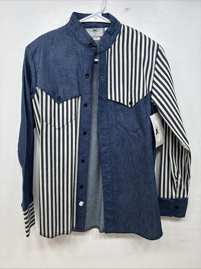 New Women’s Cowboy Threads Jean Stripe Long Sleeve Button Up Size 16 TT-21