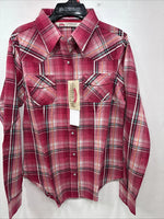 New Women’s Cumberland Pink plaid Long Sleeve Pearl Snap Small DD-98