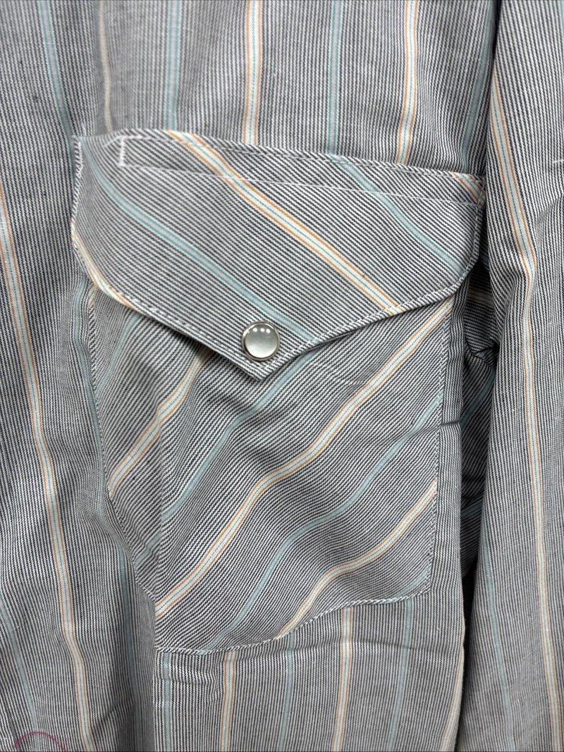 New men’s Mesquite Gray Stripe Long Sleeve Pearl Snap 16 Large F-70