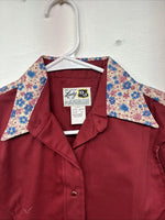 New Women’s Dickson Jenkins Red Design Long Sleeve Pearl Snap Size 36 II-16