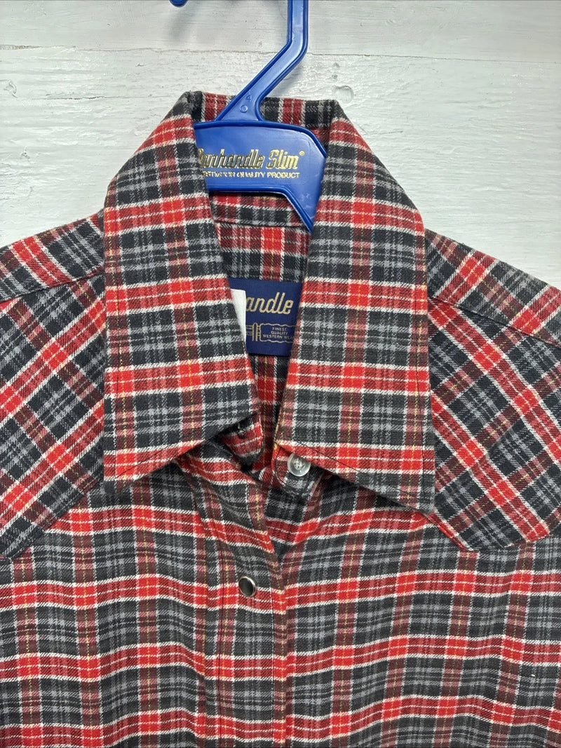 New Kids Panhandle Slim Red Plaid Long Sleeve Pearl Snap Size 10 CC-96