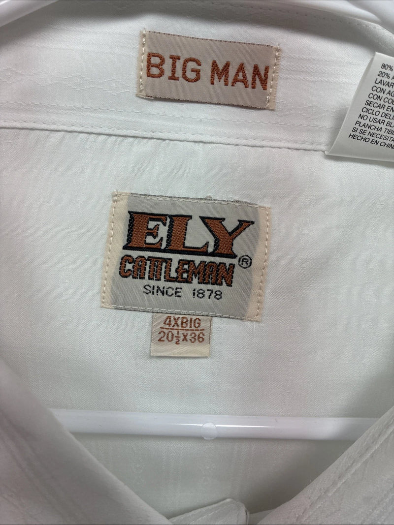 New Men’s ELY Cattleman White Deigned Long Sleeve Pearl Snap 20.5 4XL X-108