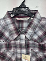 New Women’s Cumberland Purple Plaid Long Sleeve Pearl Snap 2XL KK-78
