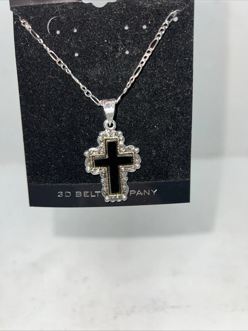 New Women’s Silver Strike Black 3D Cross Necklace N140 A-69