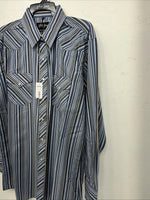 New Men’s Blue White House Long Sleeve Pearl Snap Shirt. XL S-25
