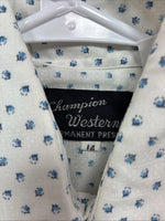New Men’s Champion Western White Floral Short Sleeve Pearl Snap 14 Small AA-96