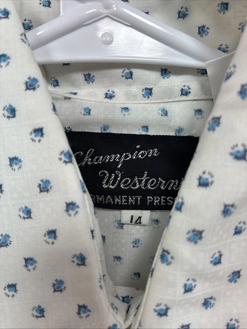 New Men’s Champion Western White Floral Short Sleeve Pearl Snap 14 Small AA-96