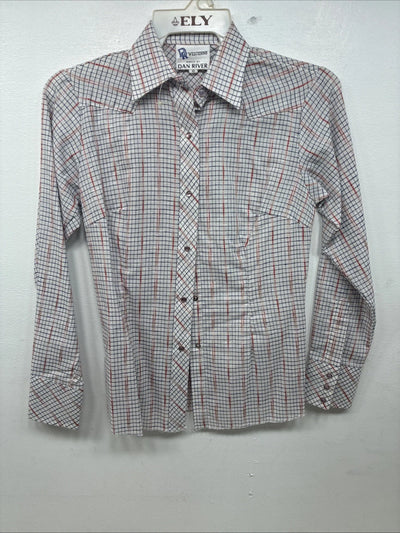 New Women’s Dan River Red Plaid Long Sleeve Pearl Snap Size 10 KK-45