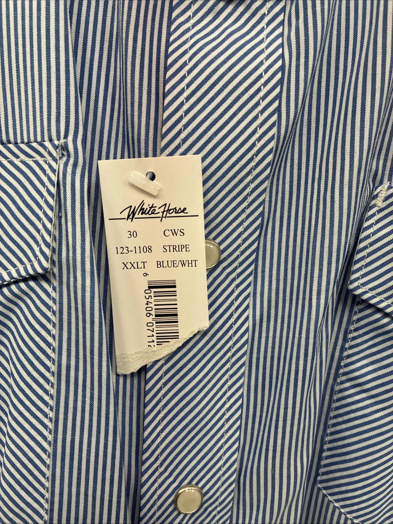 New Men’s White Horse Blue White Stripe Long Sleeve Pearl Snap 2XL H-58