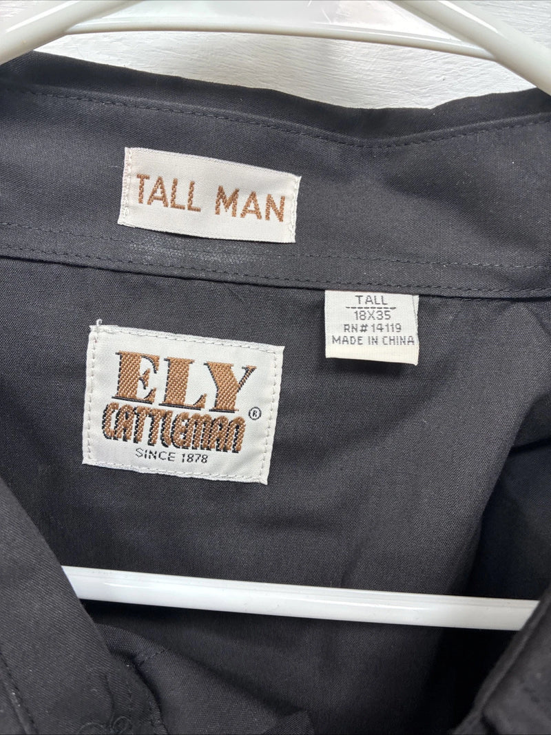 New Men’s ELY Cattleman Black Western Long Sleeve Pearl Snap 2XL F-68