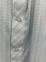 New Men’s White Horse Blue Plaid Short Sleeve Pearl Snap Large CC-46