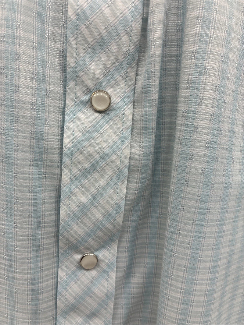 New Men’s White Horse Blue Plaid Short Sleeve Pearl Snap Large CC-46