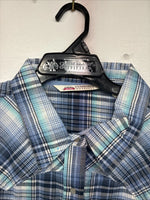 New Women’s Cumberland Blue Plaid Long Sleeve Pearl Snap 2XL GG-44