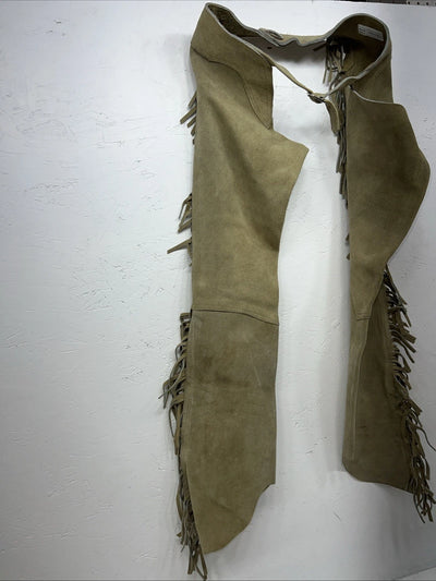NOS Tan Show Chaps With Fringe Adjustable Waist 33” L-27