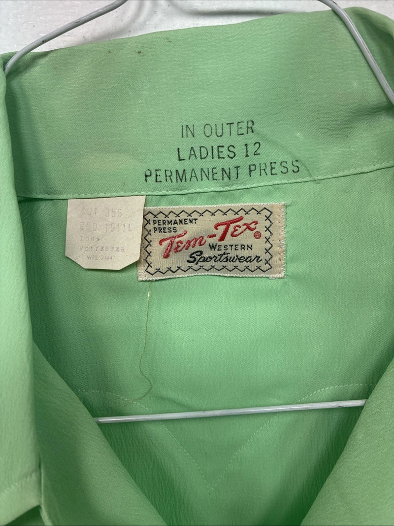 New Women’s Tem Tex Green Long Sleeve Button Up Size 12 KK-38