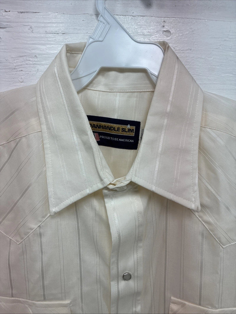 New Men’s Panhandle Slim Yellow Stripe Short Sleeve Pearl Snap 16.5 Large X-40