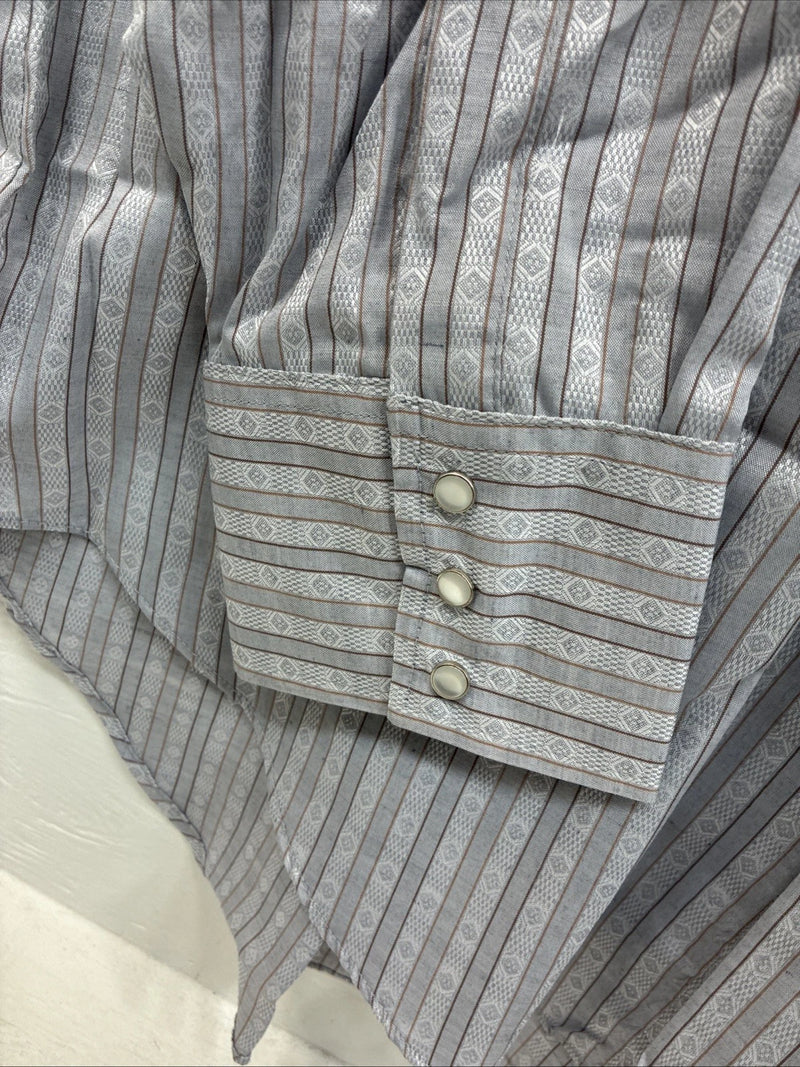 New Men’s ELY Cattleman Gray Stripped Long Sleeve Pearl Snap 18 2XL AA-69