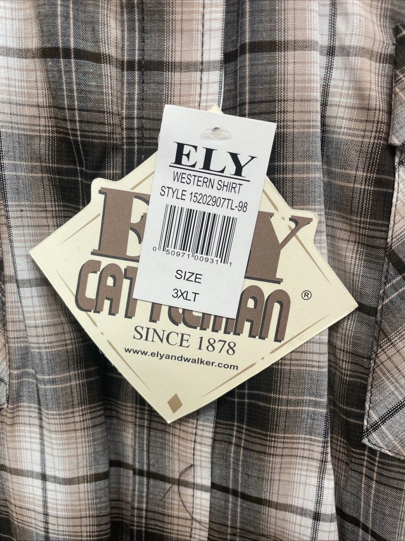 New Men’s ELY Cattleman Brown Long Sleeve Pearl Snap 3XL E-22