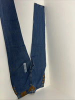 New Women’s Diamond Cut Gusset Regular Fit Leather Denim Jeans. 15/16x36 L-17