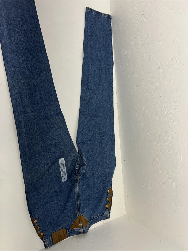 New Women’s Diamond Cut Gusset Regular Fit Leather Denim Jeans. 15/16x36 L-17