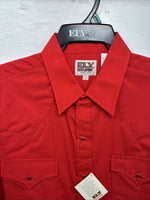 New Men’s ELY Cattleman Red Simple Short Sleeve Pearl Snap 17 XL J-22