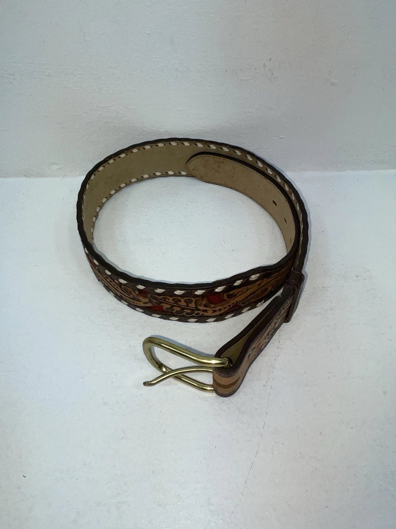 New Red Genuine Leather Longhorn Weaved And Tooled 30” Belt #82828 Z-49