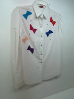 New Women’s White And Colored H Bar C Long Sleeve Button Up Shirt M 3B-87