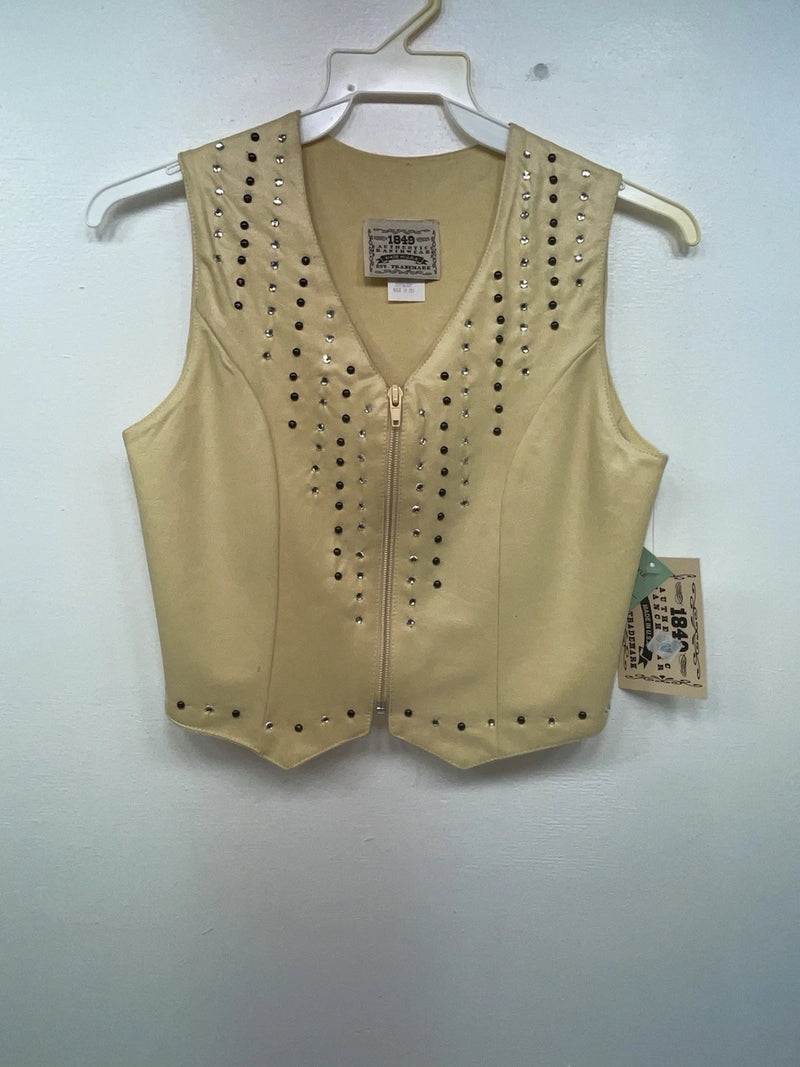 New Women Yellow With Bling 1849 Cut Off Zip Up Vest S #77872 3B-65