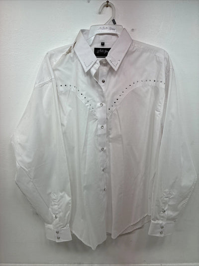 New Women’s White Horse White Gem Long Sleeve Pearl Snap 2XL GG-90