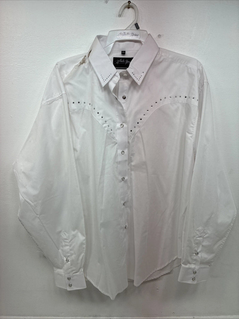 New Women’s White Horse White Gem Long Sleeve Pearl Snap 2XL GG-90