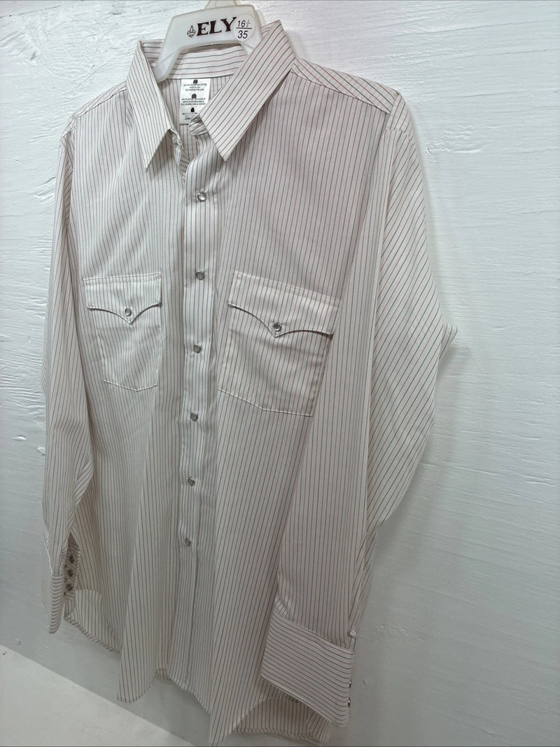 New Men’s H Bar C White Stripe Long Sleeve Pearl Snap 16.5 Large AA-38