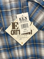 New Kids ELY Cattleman Blue Plaid Long Sleeve Pearl Snap Size 14 DD-39