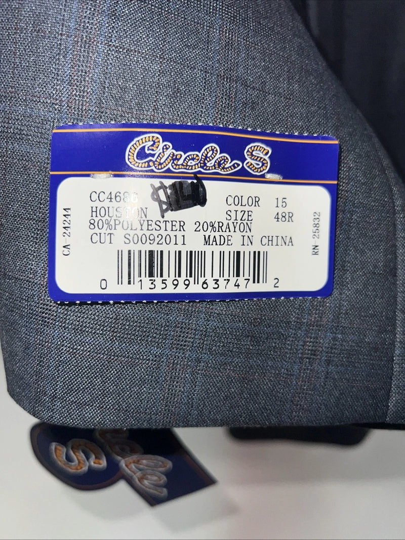 New Men’s Circle S Blue Plaid Suit Jacket 48R #25832 X-607