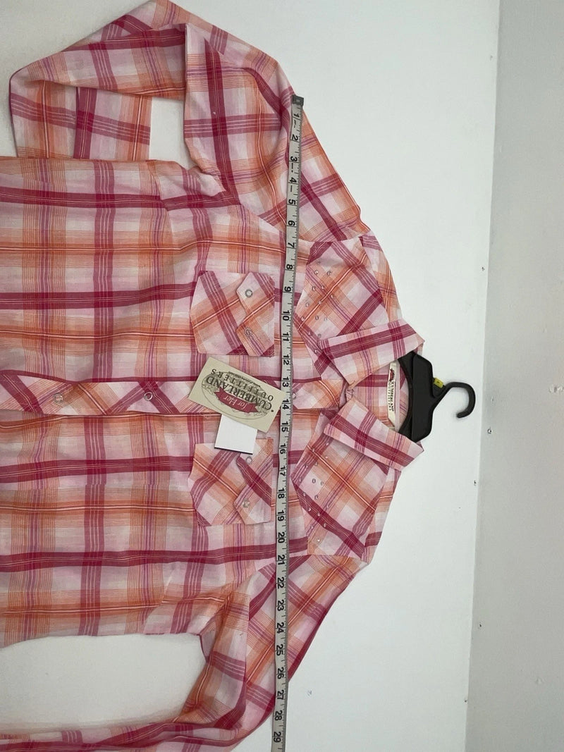 New Women’s Pink Plaid Cumberland Outfitters Long Sleeve Button Up Shirt L 3B-20