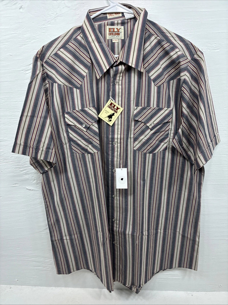 New Men’s ELY Cattleman Multiple Color Strip Short Sleeve Pearl Snap XL J-36