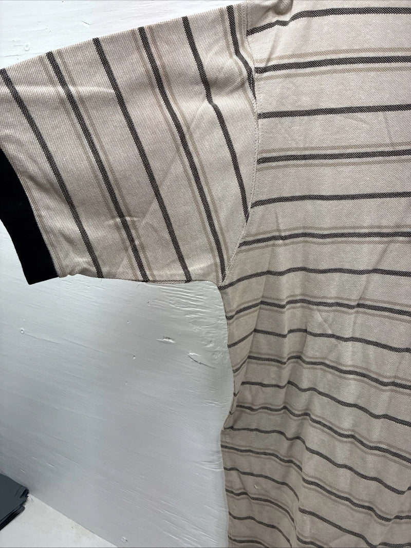 New Men’s Wrangler Tan Black Stripe Short Sleeve Polo Shirt Large V-6