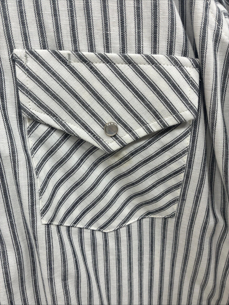 New Men’s Champion Western Gray Stripe Long Sleeve Pearl Snap 16 Large V-110
