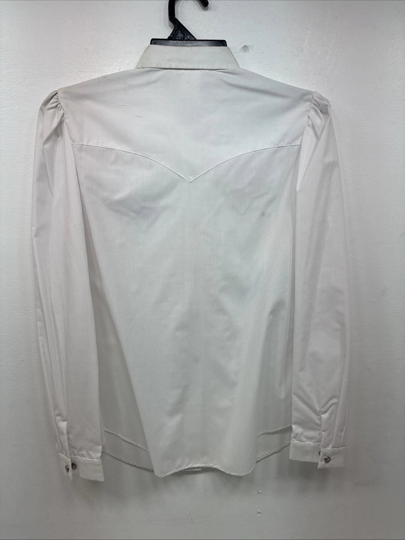 New Womens H Bar C White Designed Long Sleeve Pearl Snap Size 36 KK-15